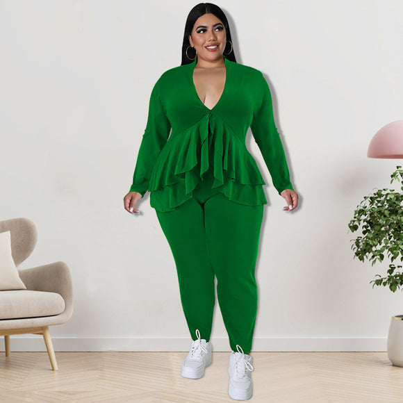 Plus Size Women Clothing Top with Blouse Pants Sets