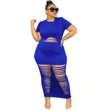 Plus Size Sexy Holes Solid Color Nightclub Dress