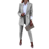 Spring Autumn Women Solid Color Two Piece Set Casual Trousers Set