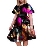 Elegant Women Lace Up Printed African Midi Dress Dress