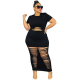 Plus Size Sexy Holes Solid Color Nightclub Dress