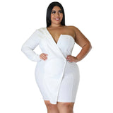 Plus Size Women Clothing Sexy Slim Fit Sheath Dress Off Shoulder Long Sleeve Dress