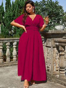 Plus Size Women V neck Dress Summer Slim Casual Vacation Beach Midi Dress