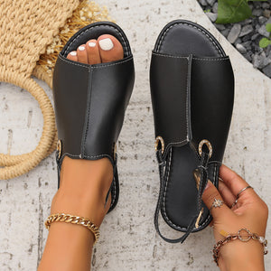 Flat Open Toe Buckle Sandals Women Metal Buckle One Line Fish Mouth Beach Slippers