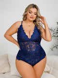 Plus Size Mesh Lace Deep V Plunge See-through Dress Jumpsuit Sexy