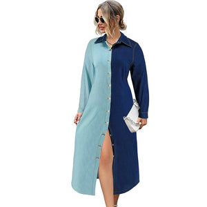 Plus Size Women Clothing Denim Stitching Dress