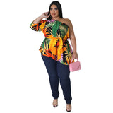 Spring Summer Printed Women Clothing Shoulder Long Sleeve Lace Up Top