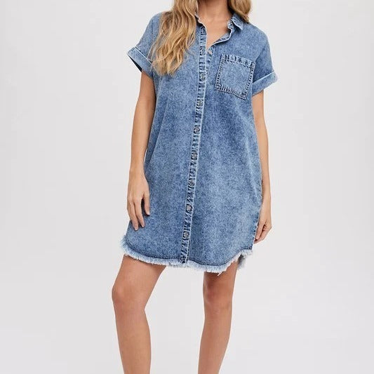 Spring Summer Loose Women Cardigan Denim Short Sleeve Dress