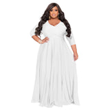 Plus Size Woman Women Clothing Solid Color V Neck Sexy Wedding Clothes Dress