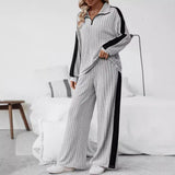Plus Size Casual Women Autumn High End Design Sweater Wide Leg Pants Two Piece Set