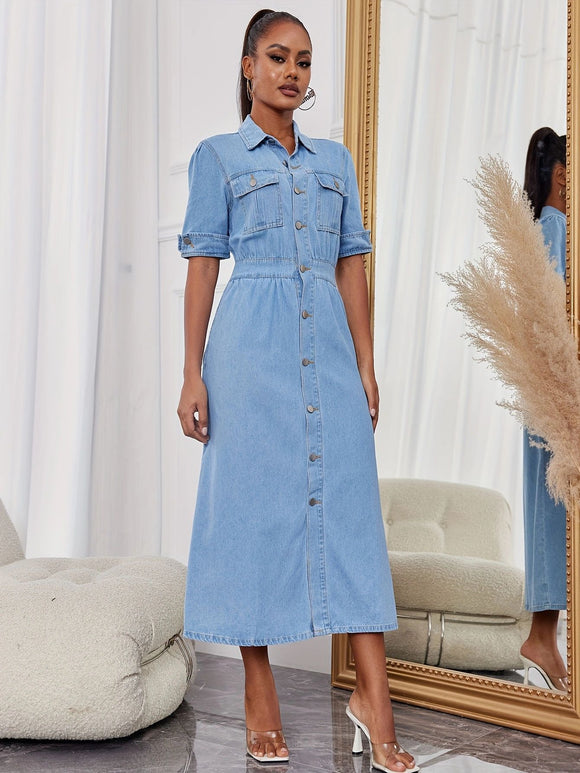 Denim Dress Street Trend Personal Casual Spring Summer Denim A line Dress for Women