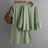 Solid Color Knitted Sweater Women Autumn Winter Loose Casual Two Piece Set