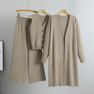 Loose Knitted Sweater Three Piece Set Women Autumn Long Sleeved Cardigan Trendy Thin Looking Casual