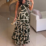 Women Shoulder Print Holiday Casual Wooden Ear A line Dress