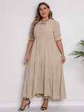 Plus Size Women Summer round Neck Short Sleeve Bow Dress