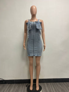 Stretch Denim Stitching Dress Shoulder Strap Buckle Regulator