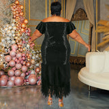 Plus Size Women Off Shoulder Sequin Assembled Mesh Maxi Dress