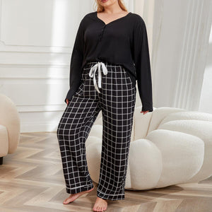 Plus Size Pajamas Women Autumn Winter V Neck Long Sleeved Homewear