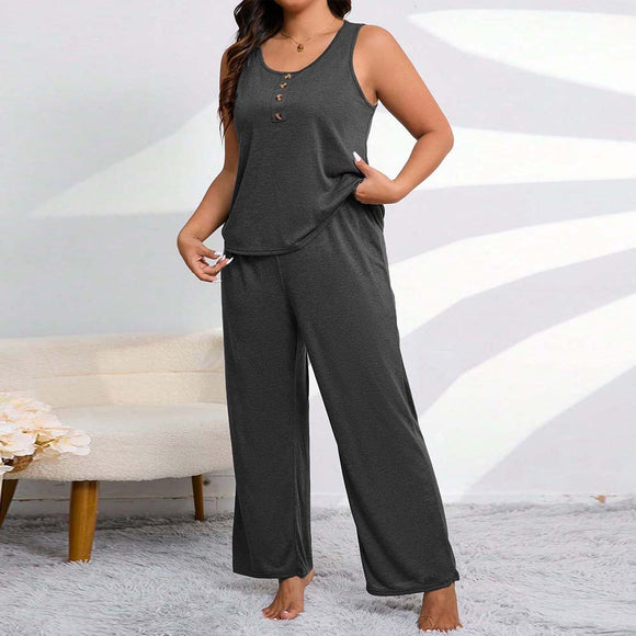 Plus Size Homewear Suit Summer Simple Casual Camisole Trousers Two Piece Set Women