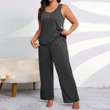 Plus Size Homewear Suit Summer Simple Casual Camisole Trousers Two Piece Set Women
