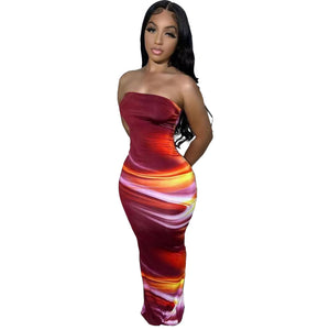 Women Clothing Summer Sexy Off The Shoulder Tube Top Positioning Floral Print Slit Dress