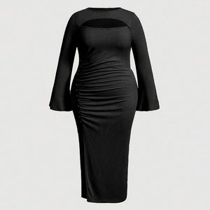 plus Size Women Clothes Autumn Winter Slim Fit Sheath Office Sexy Cutout Dress