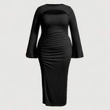 plus Size Women Clothes Autumn Winter Slim Fit Sheath Office Sexy Cutout Dress