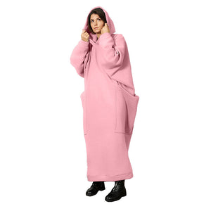 Women Clothing Lengthened Sweater Autumn Winter Pocket plus Size Hooded Sweater Dress