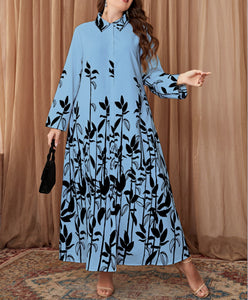 Loose Retro Colorful Shirt Collar Office Literary Floral Printing Dress Shirt Jumpsuit