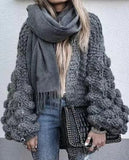 Office Loose Short Winter Hand Woven Ball Lantern Sleeve Sweater Coat Women