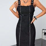 Women Summer Solid Sling Denim Sexy Dress