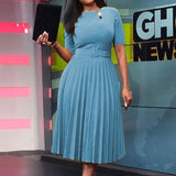 With Belt African plus Size Women Clothing High Waist Pleated Dress