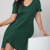 Plus Size Women Casual Simple Dress Summer All Matching Graceful Mid Length Dress