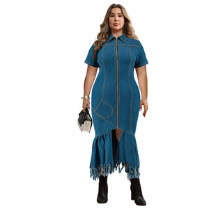 Plus Size Women Denim One Piece Dress