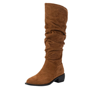 Autumn Winter Knight Boots Women Pointed Toe Square Heel Pile Boots Sexy High Leg Boot