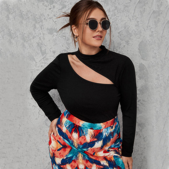 Plus Size Off the Shoulder Top Niche Autumn Slim Fit Sexy Sexy Long Sleeve T shirt Black Bottoming Shirt