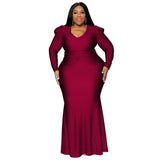 Plus Size Women Clothes Sexy Dress Nightclub V neck Formal Dress Solid Color Maxi Dress Autumn Winter Long Sleeve