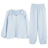 Korean Pure Cotton Gauze Pajamas Set Women Spring Autumn Minimalist Long Sleeve Home Wear Can Be Worn outside