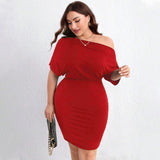 Plus Size Red for Women Dress Summer Cross Shoulder Bag Hip Midi Dress