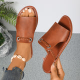 Plus Size Knitted Belt Peep Toe Slippers Women Solid Color Outerwear Word Beach Slippers