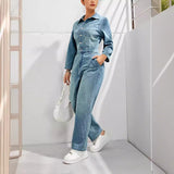 Women Casual Office Slim Fit One Piece Long Sleeves Jeans