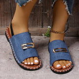 Buckle Cloth One Line Sandals Women Summer Elastic Band Flat Bottom Embroidery Beach Slippers