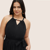 Plus Size Women V neck Sleeveless Sling Dress Summer Vacation Beach Dress