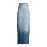 Australian Brand Design Blue Gradient Skirt High Waist Sheath Split Dress for Women