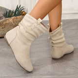 Pleated Women Ankle Boots Pattern Ear Bar Women Boots Flat Bottom Women Casual Boots