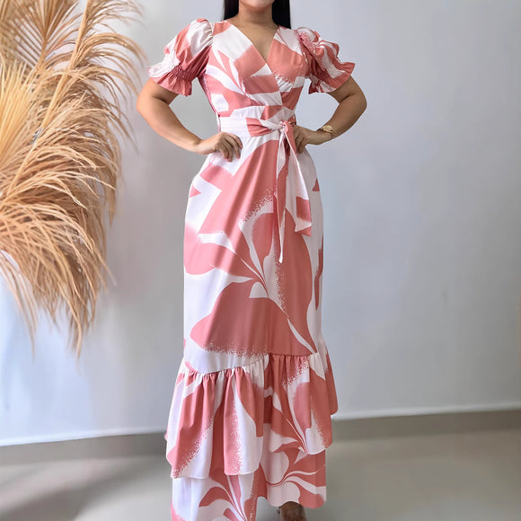 Women Casual Holiday Floral Print Short Sleeve Dress