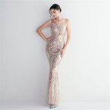 Sequin Craft Beaded Party Dress Long Cocktail Slim Fit Evening Dress Elegant One Shoulder