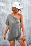 Women Clothing Summer Sexy Oblique Shoulder Irregular Asymmetric Shorts Suit