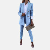 Spring Autumn Women Solid Color Two Piece Set Casual Trousers Set