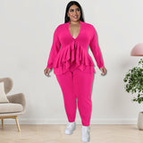 Plus Size Women Clothing Top with Blouse Pants Sets